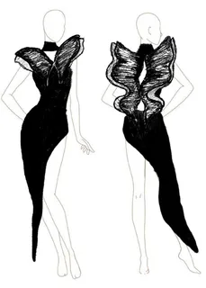 Costume sketch for Olympic figure skater Anna Shcherbakova, designed to combine freedom of movement with a sculptural fashion silhouette.