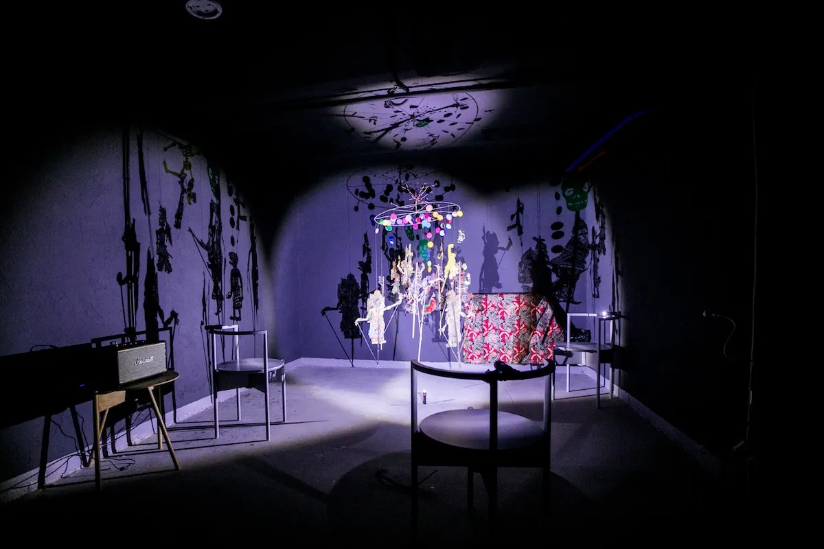 Shadow theatre installation created as a meditation zone at a sports event for adidas, creative direction by Olya Chuk.